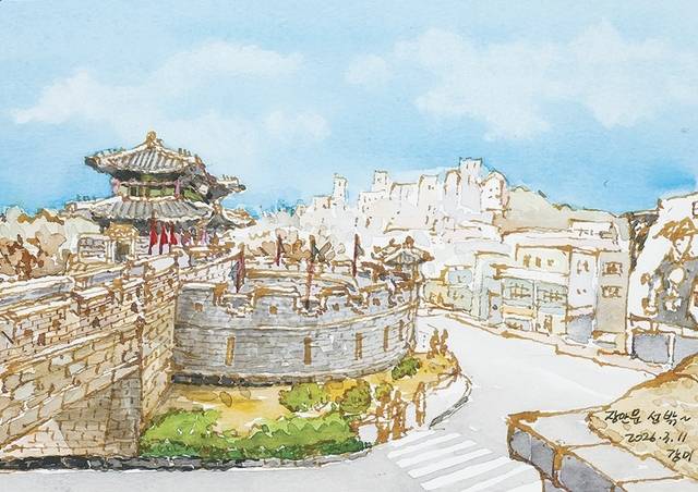 옹성은 방어에 취약한 문을 위해 세웠다. 그림=이강미 어반스케처