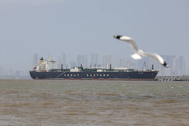 액화석유가스(LPG)를 실은 인도 국적의 화물선 자그 바산트 호가 1일(현지시간) 호르무즈 해협을 통과해 뭄바이항에 입항했다. [EPA]