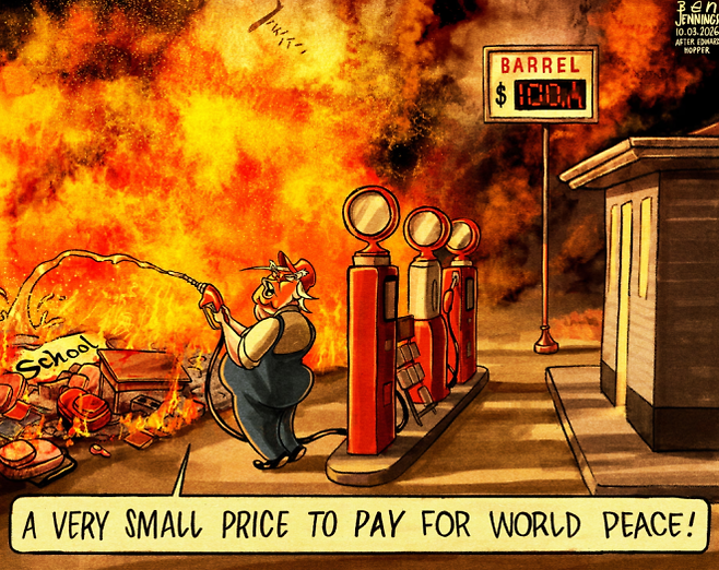 영국의 유명 일러스트레이터이자 시사 만평가인 벤 제닝스가 현지 일간지 가디언을 통해 지난달 9일 공개한 만평. 가디언 제공