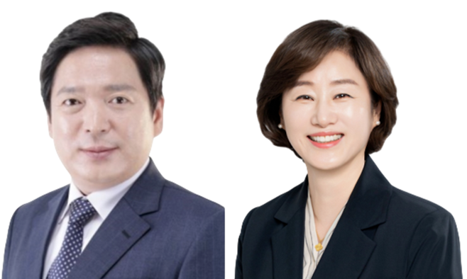 6·3 지방선거 광주광역시 남구청장 더불어민주당 경선 최종 후보인 김병내(왼쪽)·황경아 후보. 실질적 민주당 경선 주인공인 두 후보의 경쟁이 아닌 지역구 국회의원의 과도한 선거개입 행동으로 혼탁선거 등 유권자들의 피로감만 높이고 있다는 지적이다. 사진 제공=각 후보측