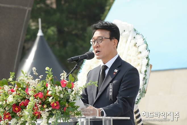 3일 오전 엄수된 제78주년 제주4.3희생자추념식에서 추념사를 하고 있는 김민석 국무총리