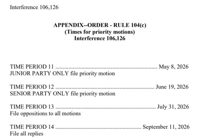 Schedule for patent interference proceedings between Toolgen and the Broad Institute (Source = U.S. Patent Trial and Appeal Board)