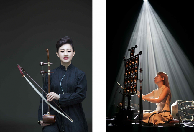 해금 연주가 강은일(왼쪽)과 타악·운라 연주자 한솔잎