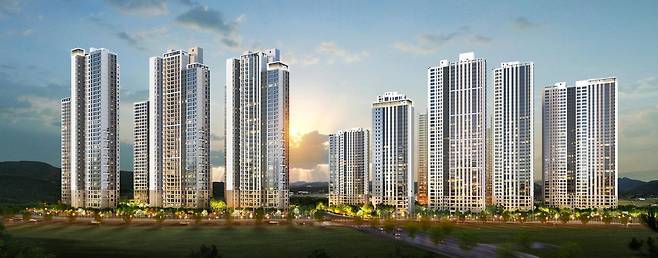 대전 유성구 용계동 일원에 조성되는 ‘도안자이 센텀리체’ 투시도. 현재 추진 중인 대전도시철도 2호선 용계역과 가깝다. GS건설 제공