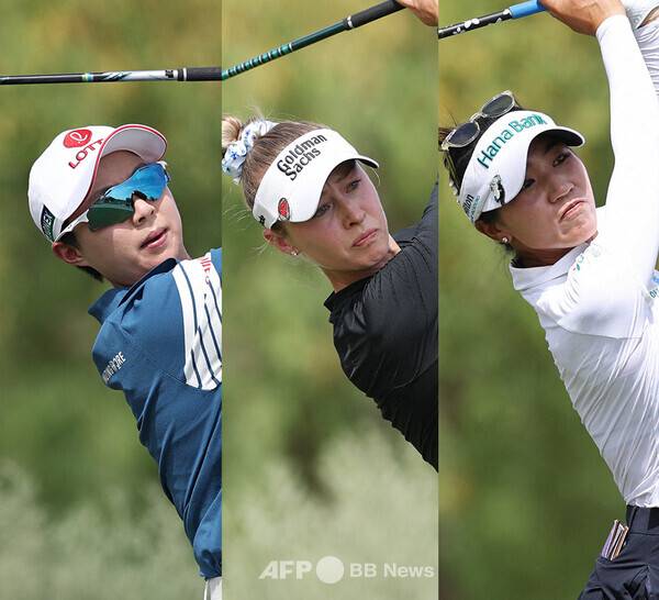 2026년 미국여자프로골프(LPGA) 투어 아람코 챔피언십에 출전하는 김효주 프로, 넬리 코다, 리디아 고. 사진제공=ⓒAFPBBNews = News1 (사진을 무단으로 사용하지 마십시오.)
