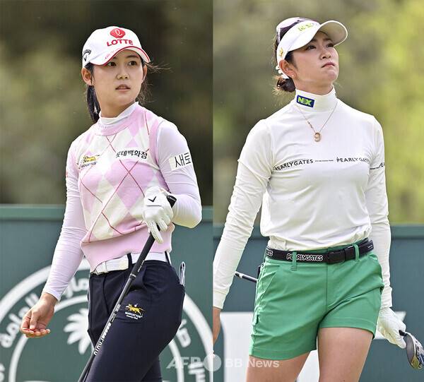 2026년 미국여자프로골프(LPGA) 투어 아람코 챔피언십에 출전한 루키 황유민 프로, 일본의 하라 에리카가 1라운드에서 경기하는 모습이다. 사진제공=ⓒAFPBBNews = News1 (사진을 무단으로 사용하지 마십시오.)