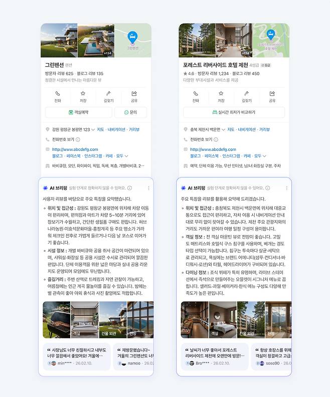 숙박 업체의 핵심 정보를 요약해 보여주는 네이버 인공지능(AI) 브리핑 예시 화면 [사진=네이버]