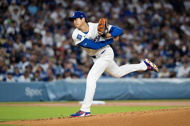 LA 다저스 오타니가 1일 클리블랜드전에서 역투하고 있다. AP연합뉴스