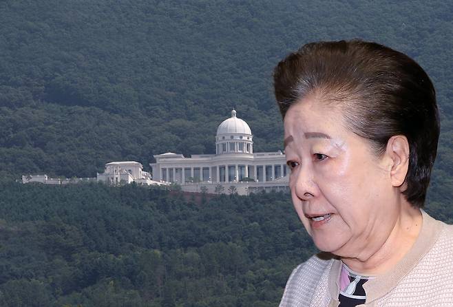 경기도 가평군 설악면에 위치한 청심평화월드센터 천정궁 박물관과 한학자 통일교 총재 ⓒ시사저널 임준선