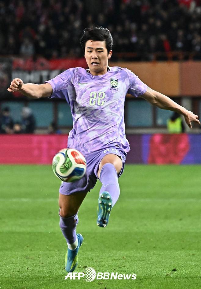 지난 1일 오스트리아 빈에서 열린 한국과 오스트리아의 A매치 평가전에 나섰던 국가대표 수비수 설영우. /AFPBBNews=뉴스1