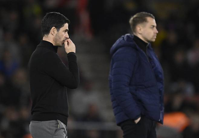 Soccer Football - FA Cup - Quarter Final - Southampton v Arsenal - St Mary's Stadium, Southampton, Britain - April 4, 2026 Arsenal manager Mikel Arteta reacts REUTERS/Tony O Brien
<저작권자(c) 연합뉴스, 무단 전재-재배포, AI 학습 및 활용 금지>