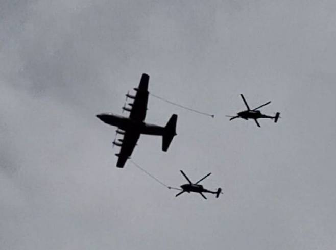 이란에서 촬영된 헬리콥터 공중급유 사진. 사진 SNS 캡처