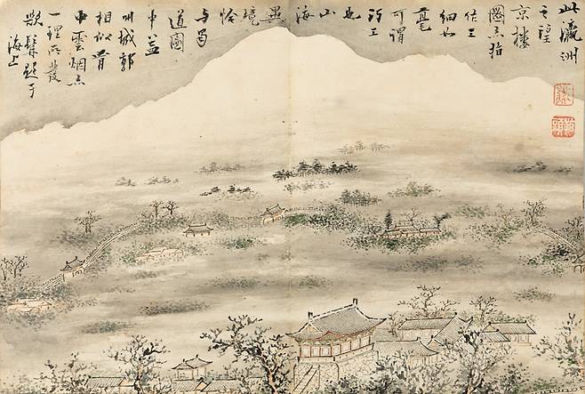 허련의 화첩 '소치화품' 에 실린 지두화 '제주 망경루', ⓒ공창호 소장. 대구간송미술관 제공