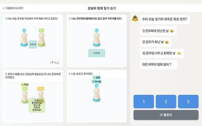 [서울=뉴시스] 네이버 AI랩, 네이버 클라우드, 도닥임 아동발달센터, 성균관대 공동연구진이 진행한 자폐 청소년을 위한 AI 기반 만화일기 어플리케이션 '오티버스(Autiverse)' 시연 모습. 이 앱은 대화형 질문과 시각적 지원을 통해 자폐 청소년이 하루의 경험을 자연스럽게 이야기로 정리할 수 있도록 돕는다. (사진=네이버 클로바 기술 블로그 캡처) 2026.04.05. photo@newsis.com *재판매 및 DB 금지