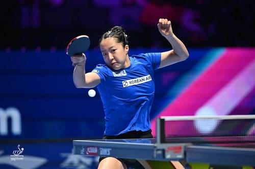 탁구 여자 월드컵에서 드라이브하는 신유빈 [ITTF SNS 캡처. 재판매 및 DB 금지]