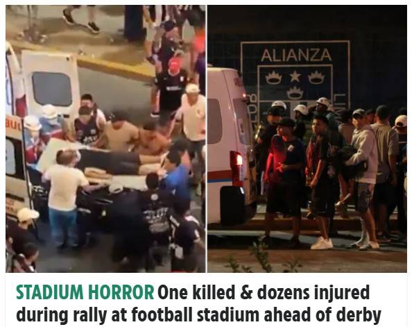 영국 '더선'은 4일(현지시간) "홈팀 알리안사 리마와 라이벌 우니베르시타리오의 더비 경기를 앞두고 알레한드로 비야누에바 경기장에 수백 명의 팬이 모여 이른바 '깃발 흔들기 행사'를 벌이던 중 참사가 일어났다"라고 보도했다. /사진=더선 갊무리