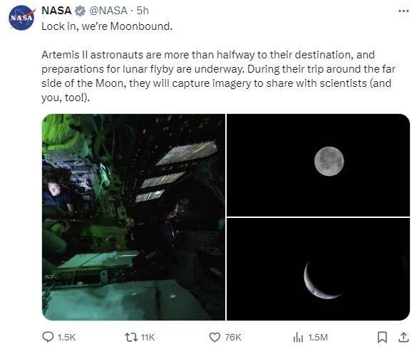 아르테미스Ⅱ에서 촬영한 달 사진과 NASA의 설명 [NASA 엑스(X·옛 트위터) 갈무리. 재판매 및 DB 금지]