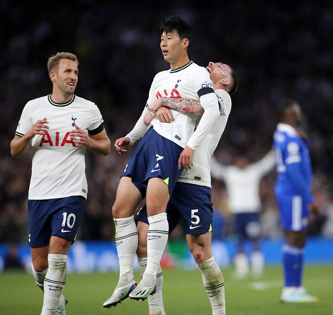 손흥민은 토트넘 소속이던 2022년 9월 18일 레스터 시티전에서 교체로 출전해 해트트릭을 작성했다. 이날 경기 전까지 공식전 8경기 무득점으로 비판받았으나 건재함을 증명했다. 사진=AFPBB NEWS