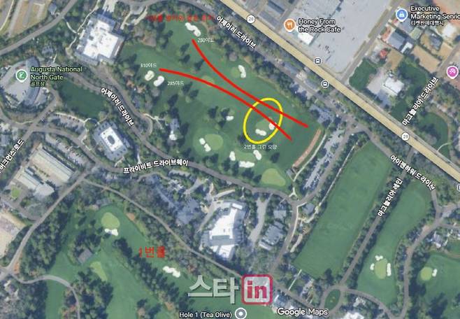 오거스타 내셔널 골프클럽의 드라이빙 레인지. (사진=구글지도)