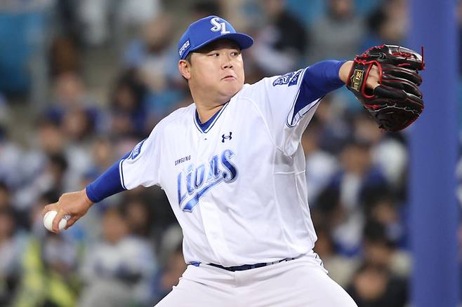 삼성 오른손 이승현이 31일 대구삼성라이온즈파크에서 열린 2026 KBO리그 두산과 경기에서 힘차게 공을 던지고 있다. 사진 | 삼성 라이온즈