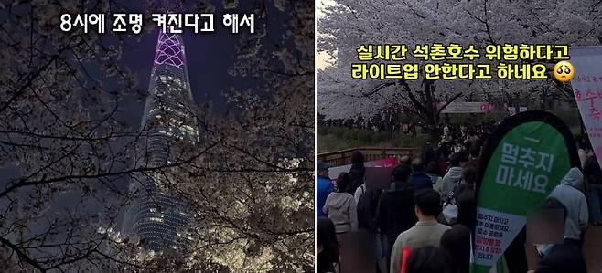 6일 소셜미디어(SNS) 인스타그램에 석촌호수 벚꽃축제 야간 점등 취소에 대한 아쉬움을 나타낸 게시물이 올라와 있다. /인스타그램 캡처