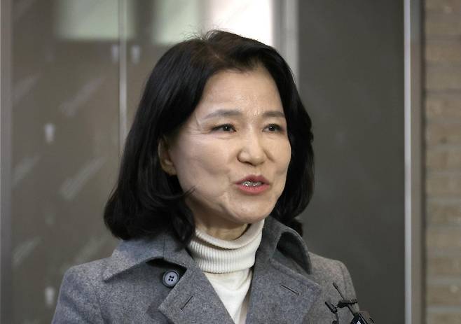 지방선거 국민의힘 대구시장 후보 공천 경선에서 컷오프 된 이진숙 전 방송통신위원회 위원장이 24일 오후 서울 여의도 국민의힘 중앙당사 로비에서 기자회견을 하고 있다. 2026.03.24. 뉴시스