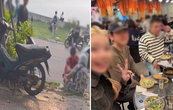 2024년 베트남 다낭에서 일어났던 사고 당시 모습(왼쪽), 2026년 서울에서 다시 만난 응옥 아인 씨와 A 씨. 틱톡 갈무리