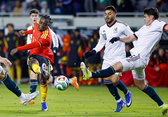 멕시코와 벨기에의 3월 A매치데이 기간 평가전 모습. 한국과 함께 북중미월드컵 본선 A조에 속한 멕시코는 유럽의 강호 벨기에와 1-1로, 포르투갈과 0-0으로 비겼다. AFP=연합뉴스