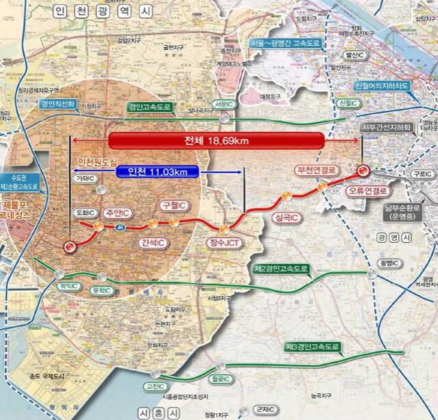 제4경인고속화도로 노선도. 인천시 제공