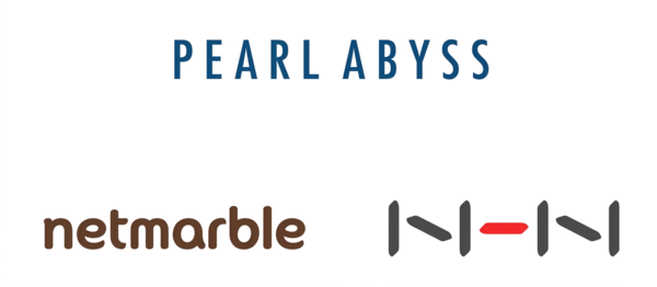 위쪽부터 시계방향으로 펄어비스, NHN, 넷마블 로고. / 각 사