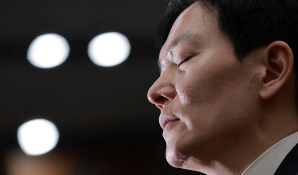 쌍방울 대북송금 사건을 수사했던 박상용 검사가 7일 국회에서 윤석열 정권 정치검찰 조작기소 의혹 사건 진상규명 국정조사특별위원회 국민의힘 의원들이 연 '민주당의 공소취소·재판조작 진상규명 청문회'에 참석해 의원 질의를 받고 있다. 2026.4.7. 연합뉴스