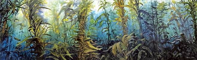 가로 5.2m에 달하는 대형 수중 풍경화 ‘푸른 탄소의 숲’.  포스코미술관 제공