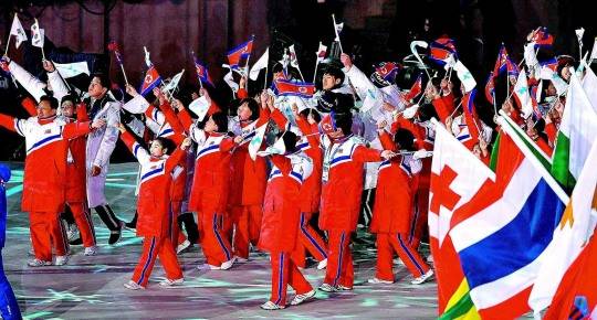 2018 평창 올림픽 폐회식에서 남북한 선수단이 동시 입장하는 모습