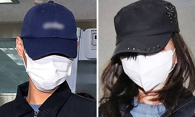 50대 장모를 살해하고 여행용 가방(캐리어)에 담아 유기한 20대 사위(왼쪽)와 시체유기 등 범행에 가담한 20대 딸이 2일 오전 구속 전 피의자 심문(영장실질심사)을 받기 위해 대구지방법원에 도착하고 있다. 뉴스1