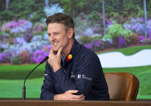 저스틴 로즈가 6일(현지 시간) 미국 조지아주 오거스타 내셔널GC 프레스빌딩에서 진행된 제90회 마스터스 공식 연습일 기자회견에서 취재진 질문에 답하고 있다. 사진 제공=마스터스