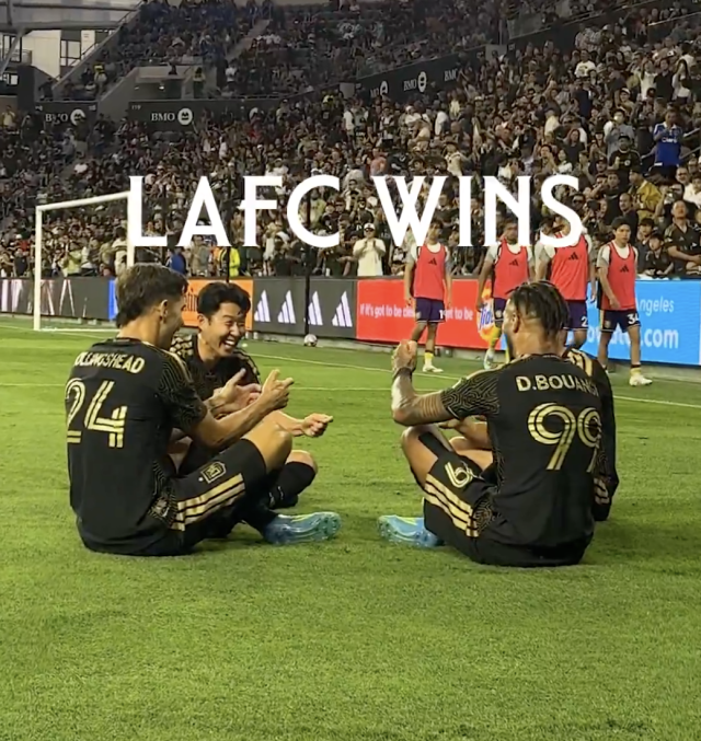 Son Heung-min and LAFC players holding a goal celebration/LAFC SNS