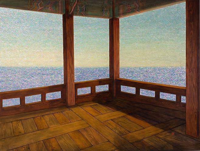 김덕용, 차경-시간의 공간, 2022, Mother pearl and mixed media on wood, 240×180cm *재판매 및 DB 금지