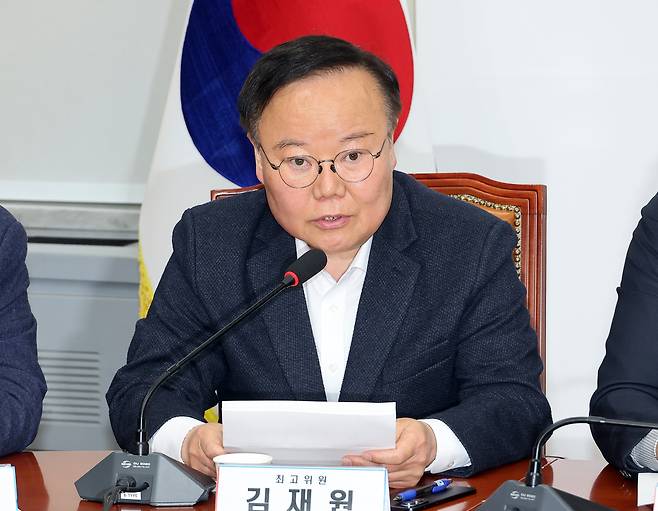 국민의힘 김재원 최고위원이 9일 국회에서 열린 최고위원회의에서 발언하고 있다. /연합뉴스