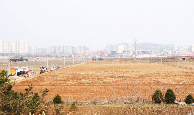 지난 1일 경기도의 한 농지 뒤로 아파트 단지가 들어서 있다. 정부는 다음 달부터 진행되는 전국 단위 농지 조사 1단계에 국비 588억원을 추가 투입하기로 했다. 연합뉴스