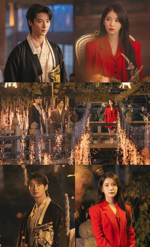 MBC 새 금토드라마 '21세기 대군부인' 제작진이 배우 변우석(맨 위 왼쪽)과 아이유의 대면 모습이 담긴 스틸을 공개했다. /MBC