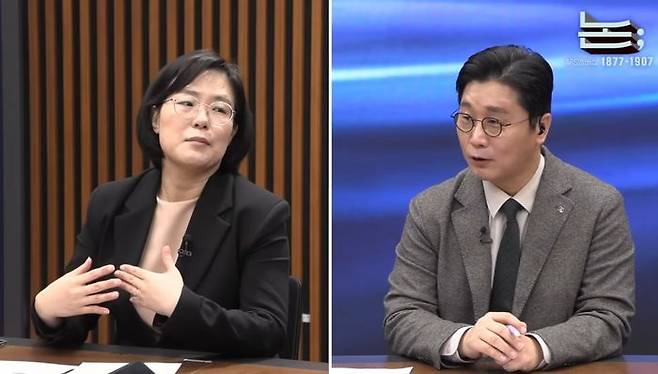 김지미 2차종합특검보(왼쪽)와 정준희 교수(오른쪽). ⓒ김어준의 겸손은 힘들다 뉴스공장 갈무리