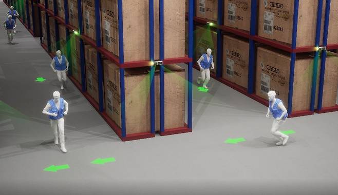 물류시설용 스마트 피난안내 시스템 실증.사진제공=롯데글로벌로지스