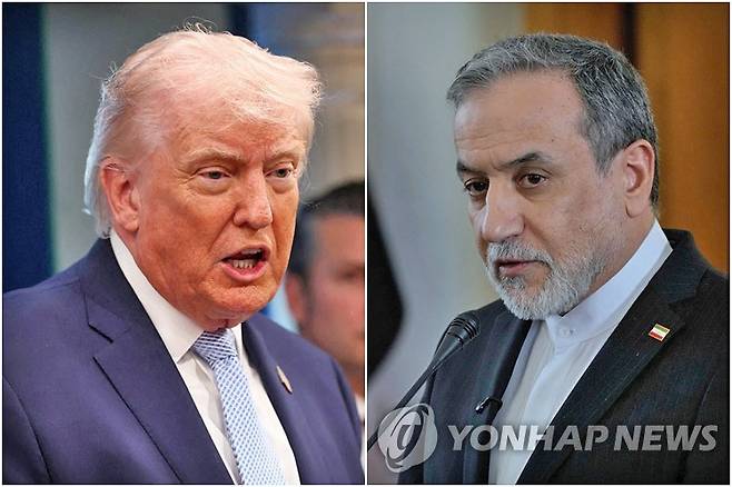 트럼프 미국 대통령(왼쪽)과 아바스 아라그치 이란 외무부 장관 [로이터·AP=연합뉴스 자료사진. 재판매 및 DB 금지]