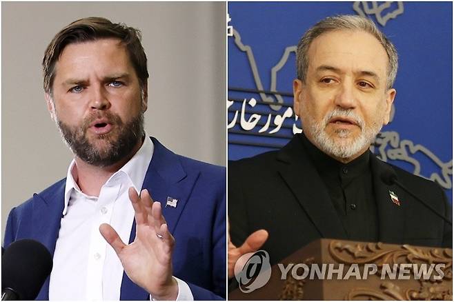 밴스 미국 부통령(왼쪽)과 아바스 아라그치 이란 외무부 장관 [EPA·신화=연합뉴스 자료사진. 재판매 및 DB 금지]