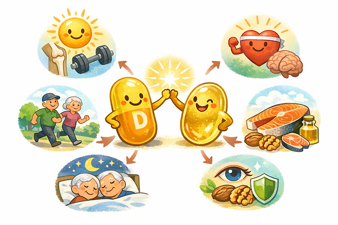 오메가3와 비타민D를 같이 먹었을 때 효과를 키워드로 생성 AI가 만든 이미지. [챗GPT]