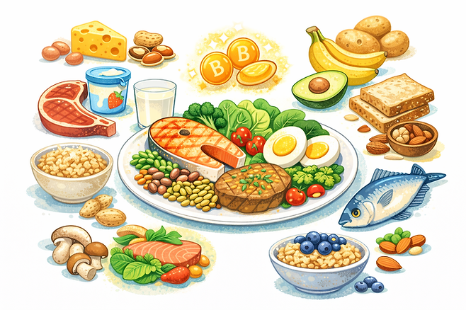 비타민 B군이 풍부한 식단을 키워드로 생성AI가 만든 이미지. [챗GPT]