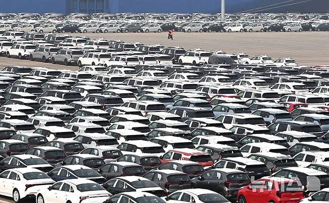 [평택=뉴시스] 김종택 기자 = 3일 경기 평택시 포승읍 평택항 자동차 전용부두에 수출용 차량이 세워져 있다.2026.04.03. jtk@newsis.com