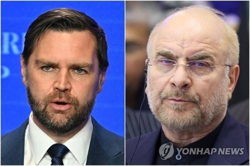 밴스 미국 부통령(왼쪽)과 모하마드 바게르 갈리바프 이란 의회 의장. AFP, 타스연합뉴스