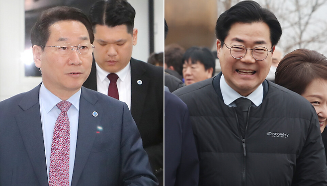 ▲ 유정복(왼쪽) 인천시장. 더불어민주당 박찬대(연수구갑) 국회의원. /인천일보DB