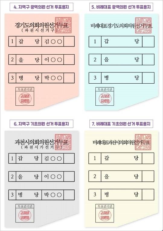 중앙선거관리위원회가 발행한 '쉽게 설명한 2026년 전국동시지방선거' 책자에 게재된 부록1 '투표용지에 직접 연습해 봅시다' 일부 캡처.